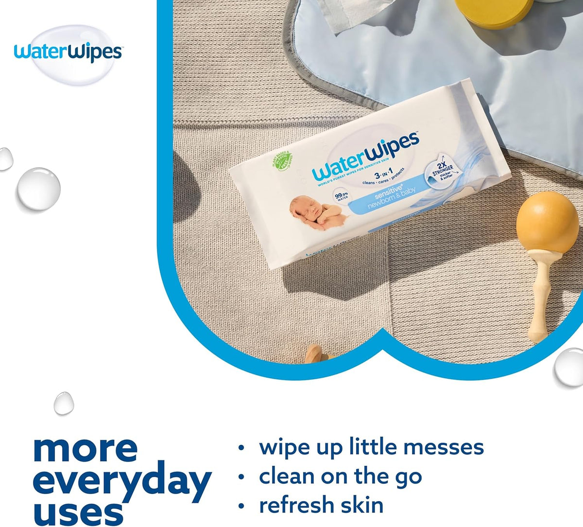 WaterWipes Sensitive+ Newborn & Baby Wipes 9 Pack – 99.9% Water, Unscented Gentle Care