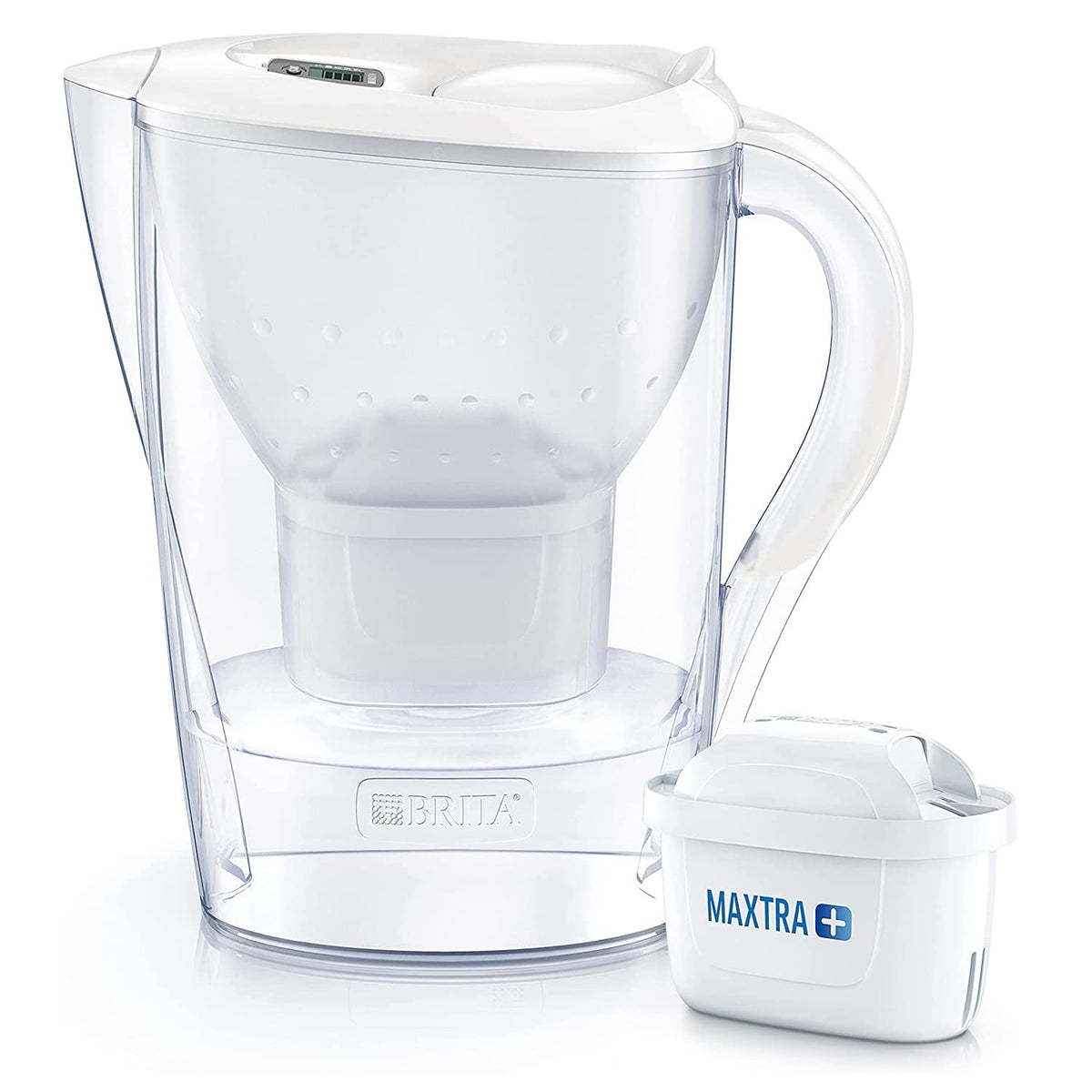 BRITA Marella Water Filter Jug 2.4L White – Fridge-Fit Pitcher with MAXTRA+ Cartridge & Filter Change Indicator